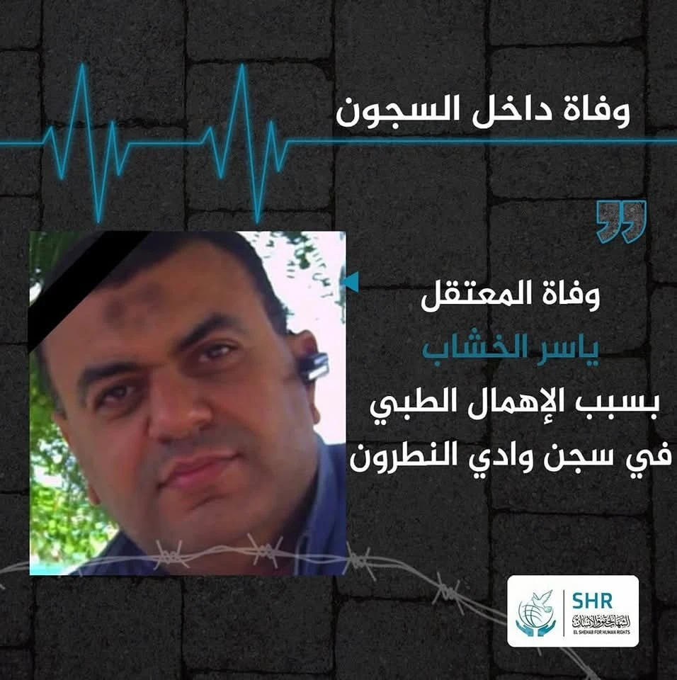 وفاة المعتقل "ياسر خشاب" بسبب الإهمال الطبي في سجن وادي النطرون الجديد