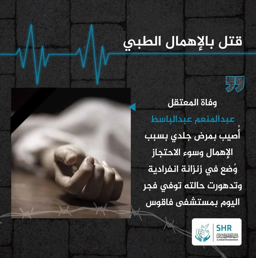 وفاة المعتقل عبدالمنعم عبدالباسط نتيجة الإهمال الطبي داخل مقر احتجازه بفاقوس